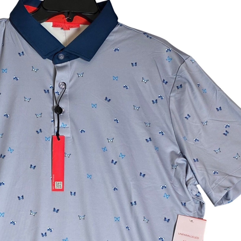 Redvanly Fullerton Polo Mens XL Cosmic Sky Blue Butterfly Print golf Performance